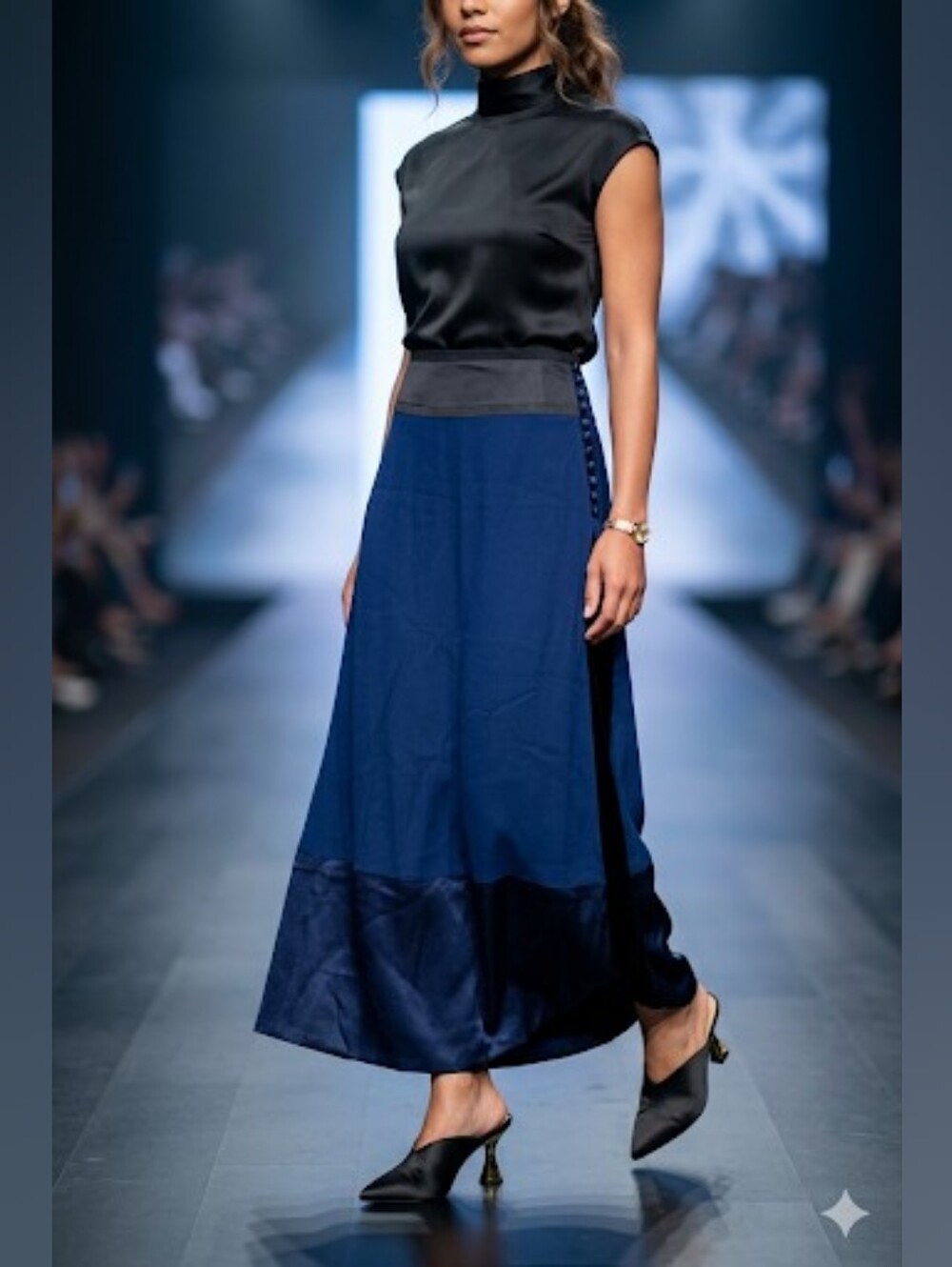 Vintage Marc Jacobs Navy Blue Mixed Media Velvet Trim Maxi Skirt Size US 4 NWT